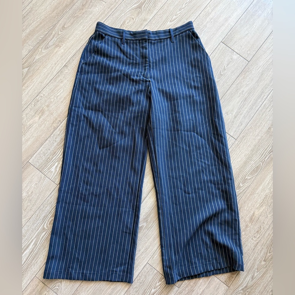 Abercrombie & Fitch Navy Pinstripe Wide Leg Trousers Large